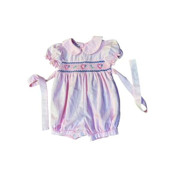 Vintage Allison Ann Smocked Sun Suit Infant Girls 24 Mo Pink - Picture 3 of 13